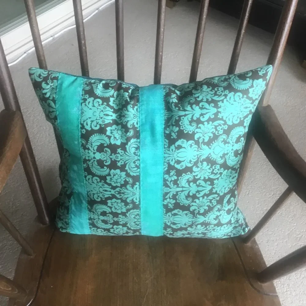 CLOSEOUT SALE $10 NWT Chocolate Brown & Teal Accent Pillow Handcraft